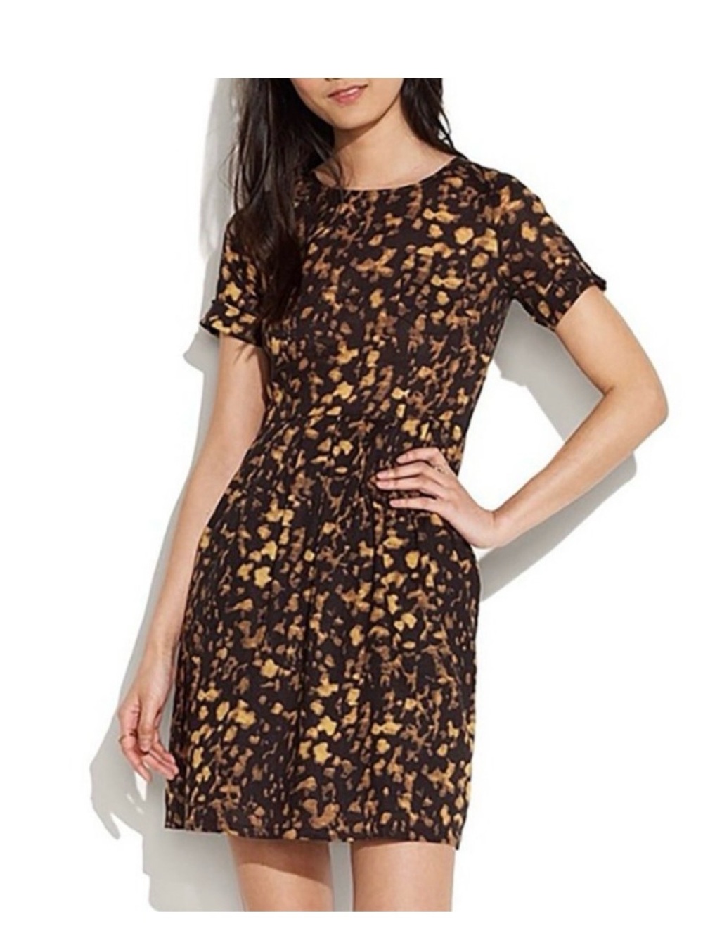 Madewell Broadway Broome Animal Print Short Sleeve Natural Fiber Dress Sz 8